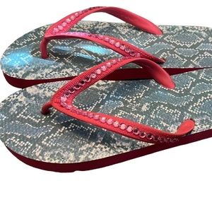 Women’s Pink and Blue Rhinestone Flip Flop Sandals